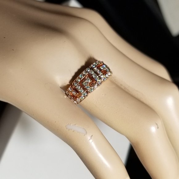 Rose Gold Plated Greek Key Ring Sparkle Sw New Old Stock - Picture 8 of 9